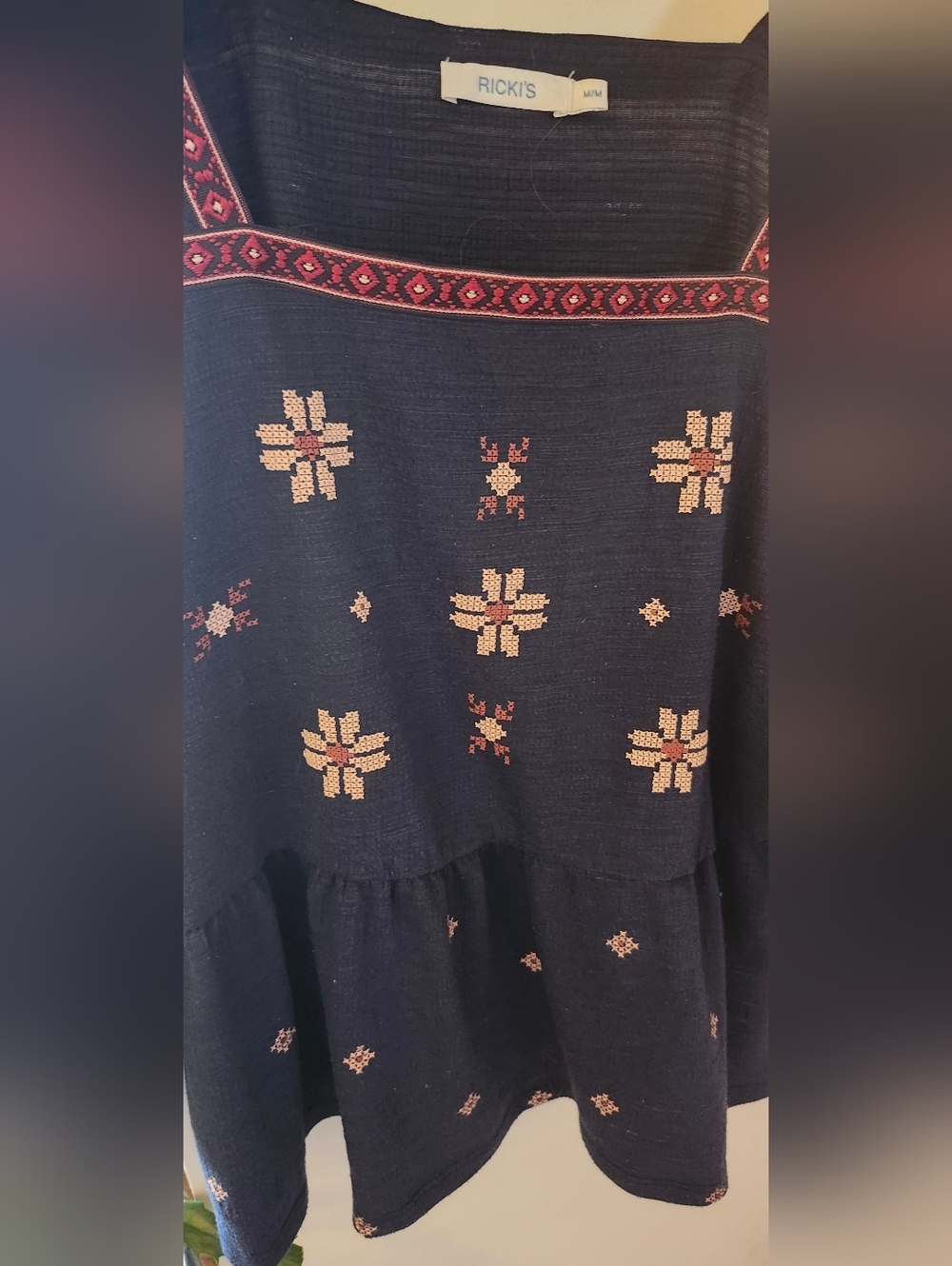 Ricki's Navy Top with Pink Embroidery - Picture 2 of 5